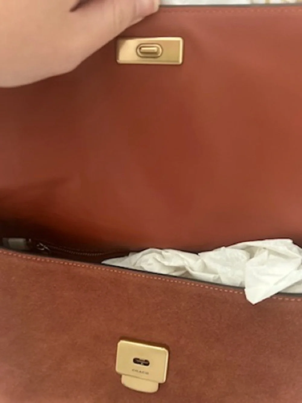 Coach Men’s Suede Messenger Bag in Chestnut